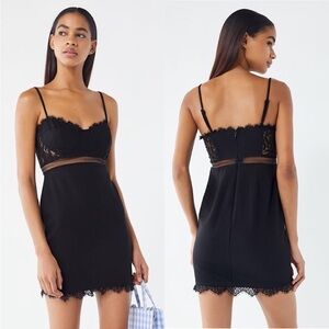 ASTR the Label Dream On Black Bodycon Dress With Eyelash Lace Bustier Size Small